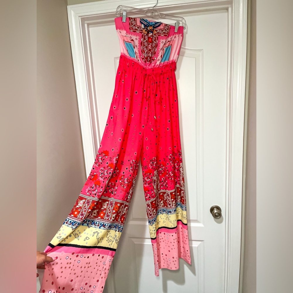 L'ATISTE Pink and Red Palazzo Jumpsuit